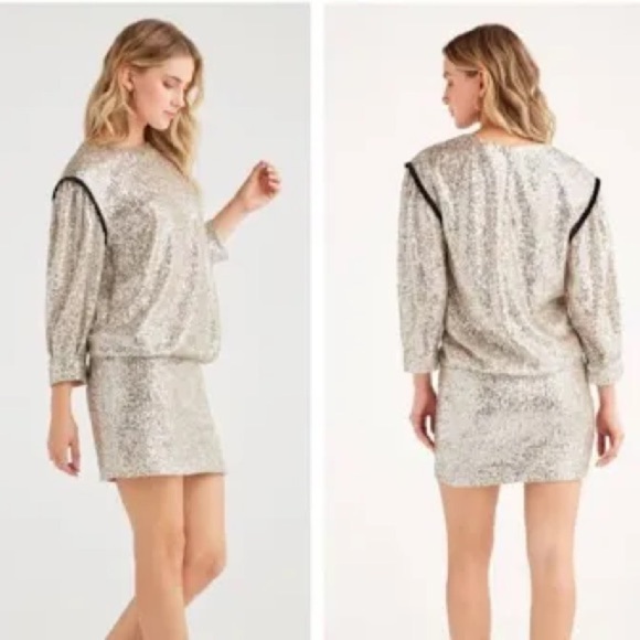 7 for all mankind sequin 90 y2k  long sleeve mini dress xs - Picture 2 of 10